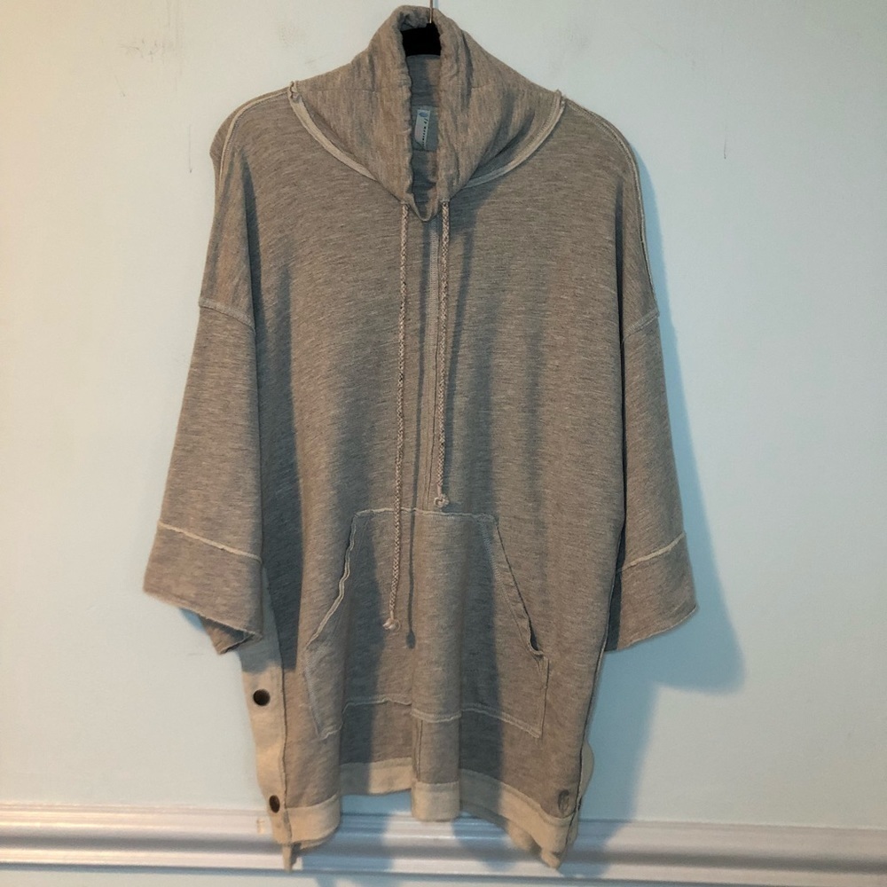 Free People Movement Gray Oversized Short Sleeve Drop Cowl Neck Sweater Size S